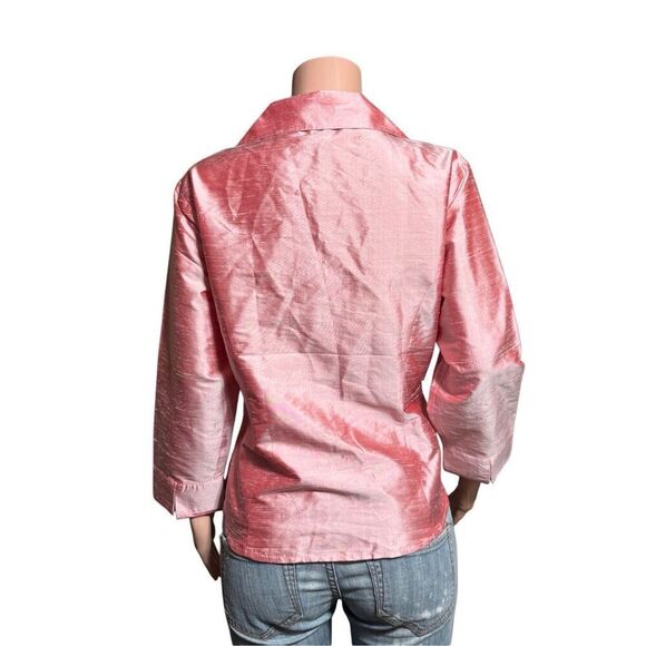 pink button down indie v-neck 3/4 sleeves top 14/L - Picture 5 of 7